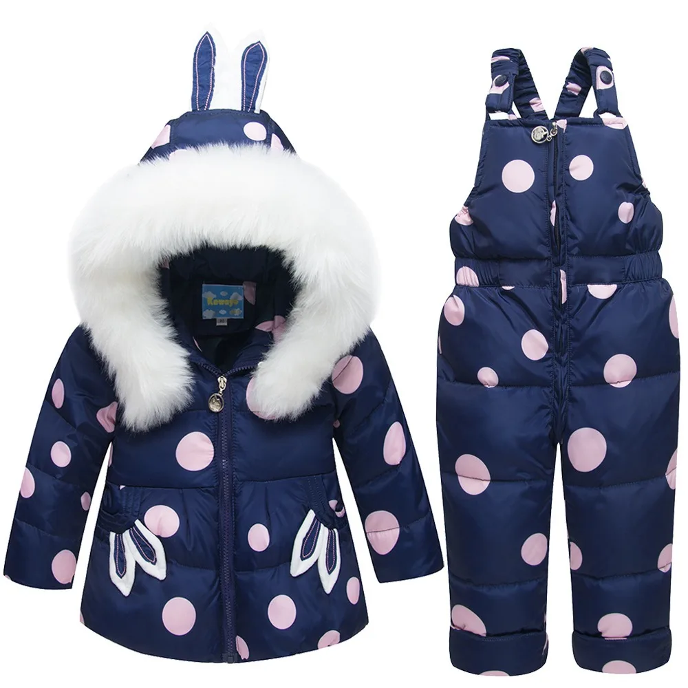 Зимние теплые куртки-пуховики для маленьких девочек лыжный костюм для маленьких девочек комплекты одежды для девочек пуховая верхняя одежда, пальто+ брюки на подтяжках - Цвет: color as photo