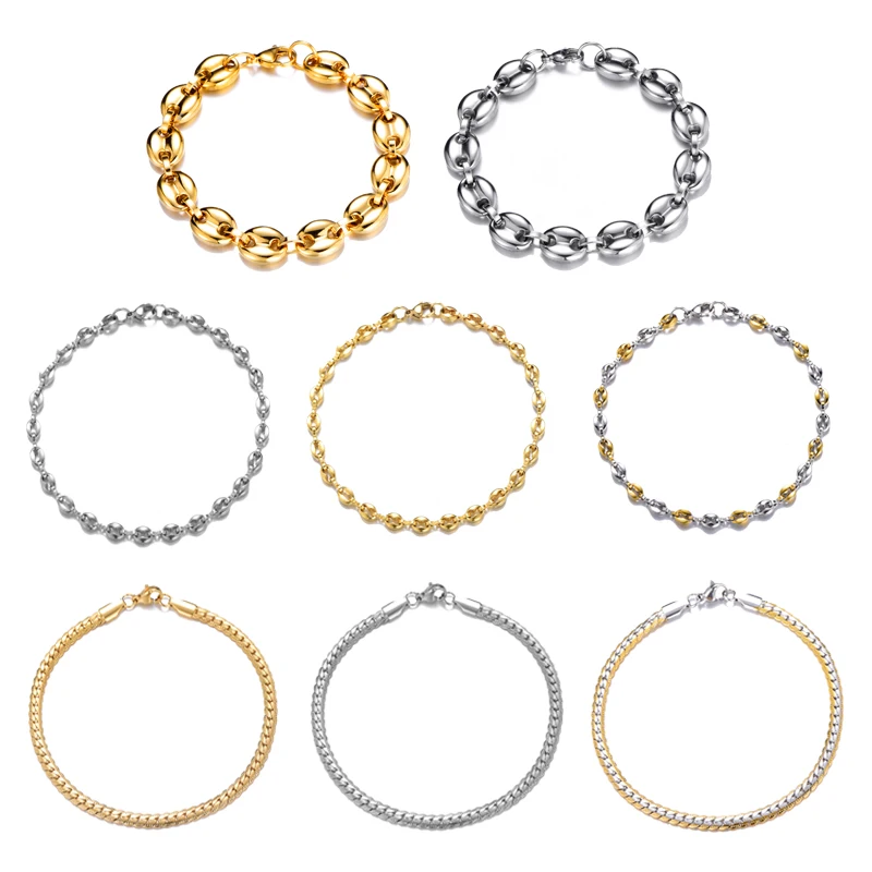 

Stainless Steel NK Chain Coffee Bean Beads Link Chain Bracelet For Men Women Summer Accessories Fashion Jewelry