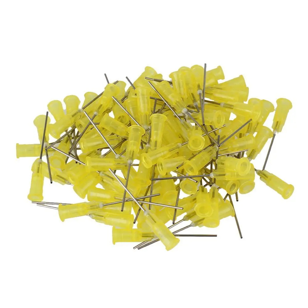 

20Ga Yellow 1'' Plastic Stuck Connector Stainless Steel Dispenser Needles Liquid Adhesive Glue Syringe Pack of 100