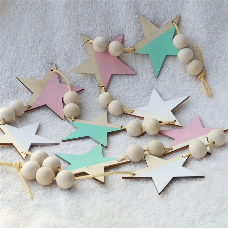 Home Decor Home Furniture Diy Nordic Wooden Star And Beads