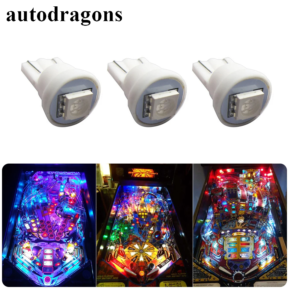 10 Pinball 6.3 Volt LED YELLOW SUPER SMD Replacement Bulbs 555 Wedge Base T10