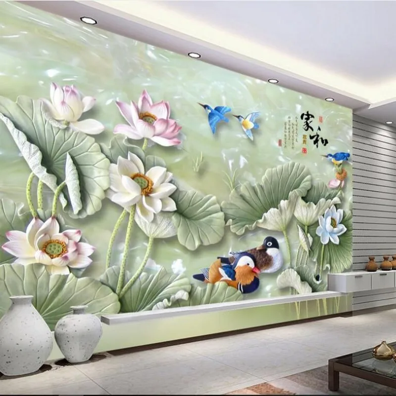 

wellyu Customized large - scale murals aesthetic elegance lotus jade carving TV backdrop wallpaper wallpaper for walls 3 d