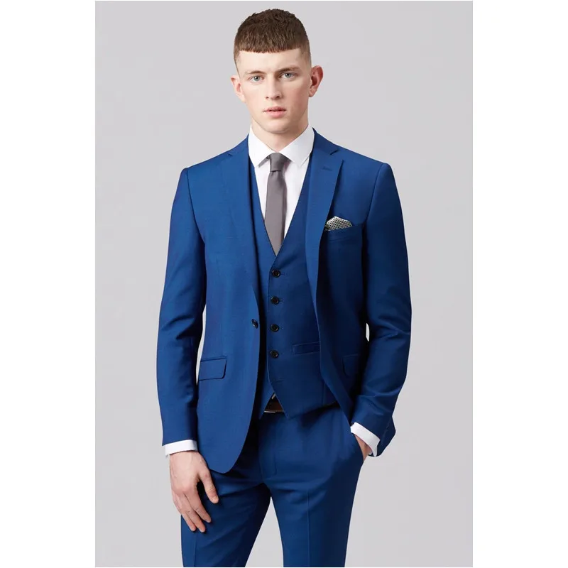 

New Style Custom Made Blue Men's Slim Fit Groom Tuxedo Groomsman Wedding Evening Bridegroom Men Suits (Jacket+Vest+Pants) D578