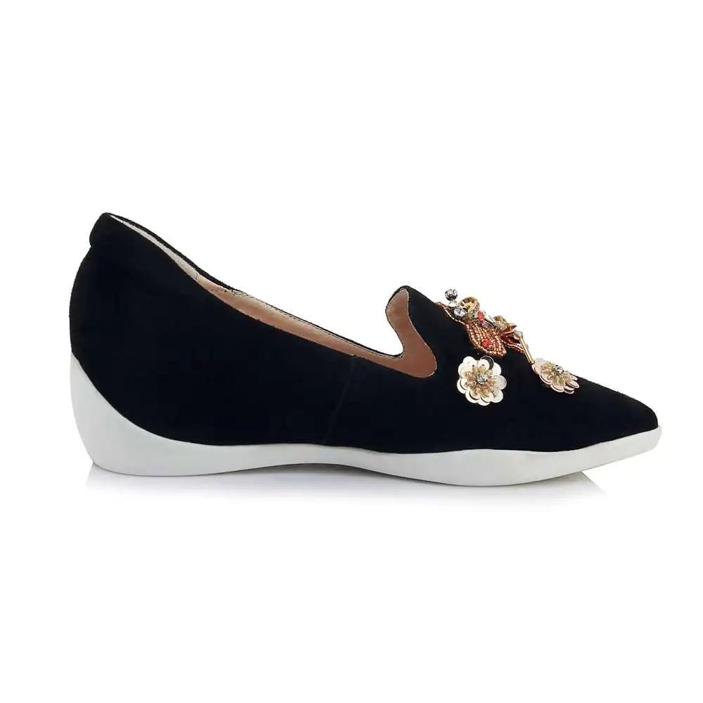 Chinese style bride wedding shoes oxford pointed toe med bottom slip on kid suede beauty appliques ethnic vulcanized shoes L11