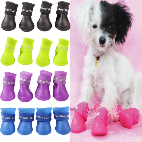 

4pcs Pet Dog Shoes Waterproof Rain Pet Shoes for Small Dogs Puppy Rubber Boots Candy Color Puppy Shoes Pet Dog Products
