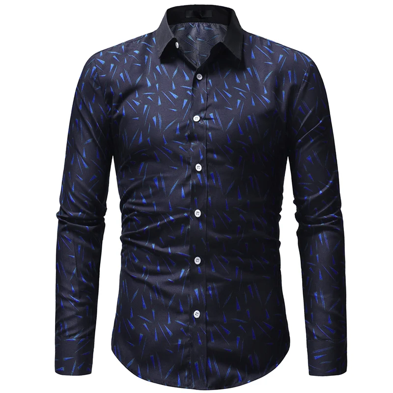 Для мужчин печати рубашка с длинными рукавами Camisa Masculina Новая мода Для мужчин s Повседневное кнопка вниз платье рубашка Для мужчин работы