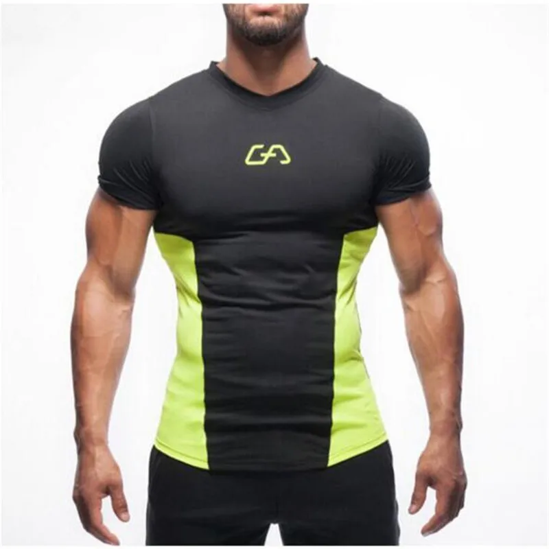 

EHCM Men's Leisure Elastic Short Sleeve T-shirt Gymnasium Fitness Fast-drying Tight-fitting T-shirt Bodybuilder Football Clothes