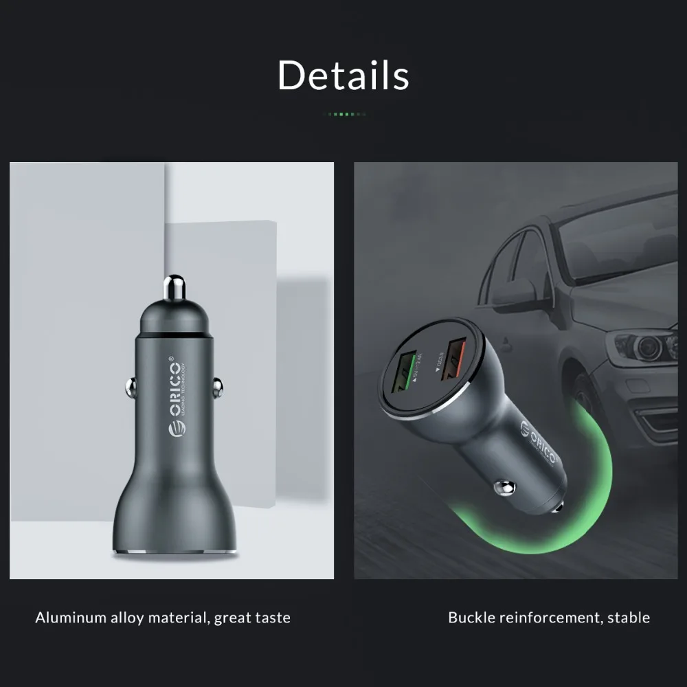 ORICO UPF-Q2 30 W سريعة تهمة 3.0 USB سيارة شواحن QC3.0 و 5 V 2.4A شحن سريع لل فون 8 XS ماكس Xiaomi mix3 الهاتف شاحن