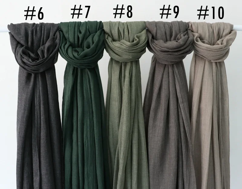 Однотонный Макси однотонный шарф-хиджаб шали кашне в мусульманском стиле мягкий хлопок потертый Hijabs палантины из пашмины Шарфы-повязки 10 шт./партия