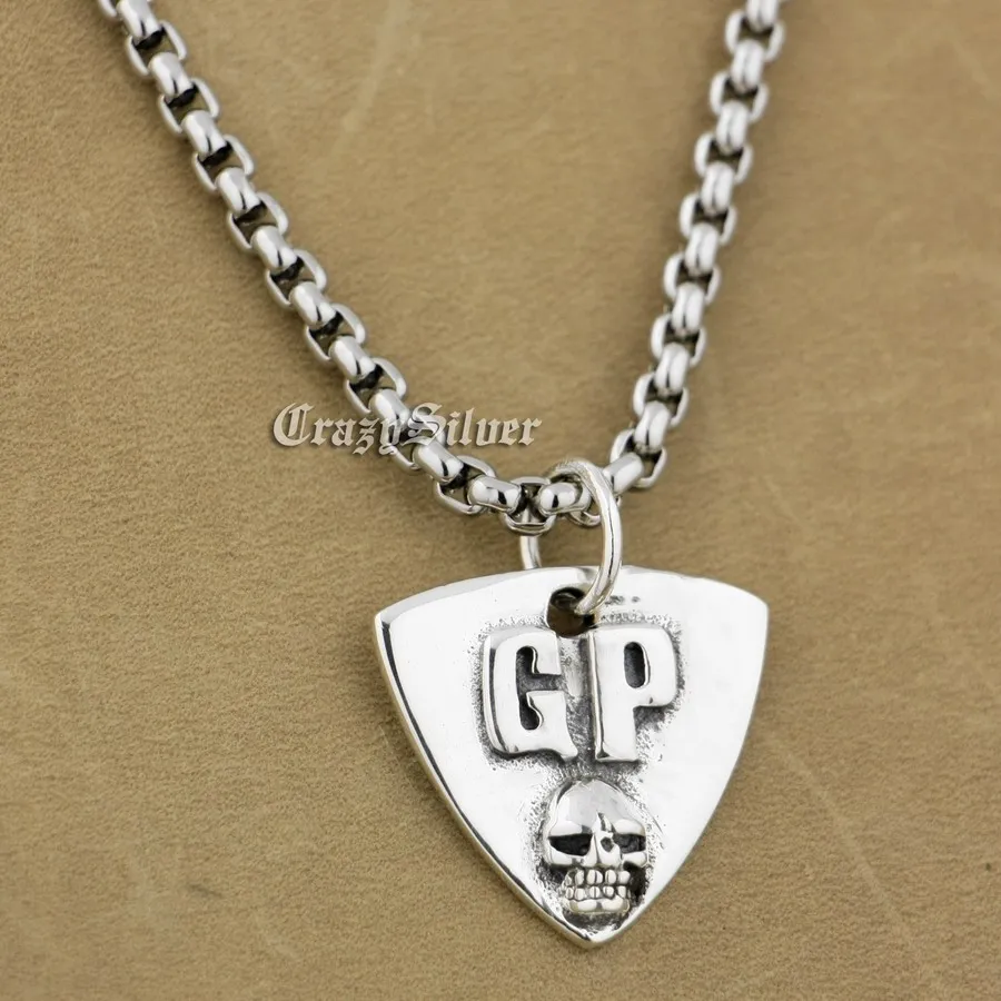 925 Sterling Silver Guitar Pick Skull Biker Pendant 9S022A 316L Stainless Steel Necklace 24 inches 925 Sterling Silver Guitar Pick Skull Biker Pendant 9S022A 316L Stainless Steel Necklace 24 inches