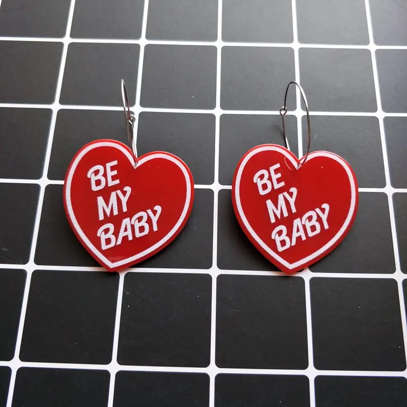 

Fashion Women Jewelry Acrylic Red Heart Letter Earrings