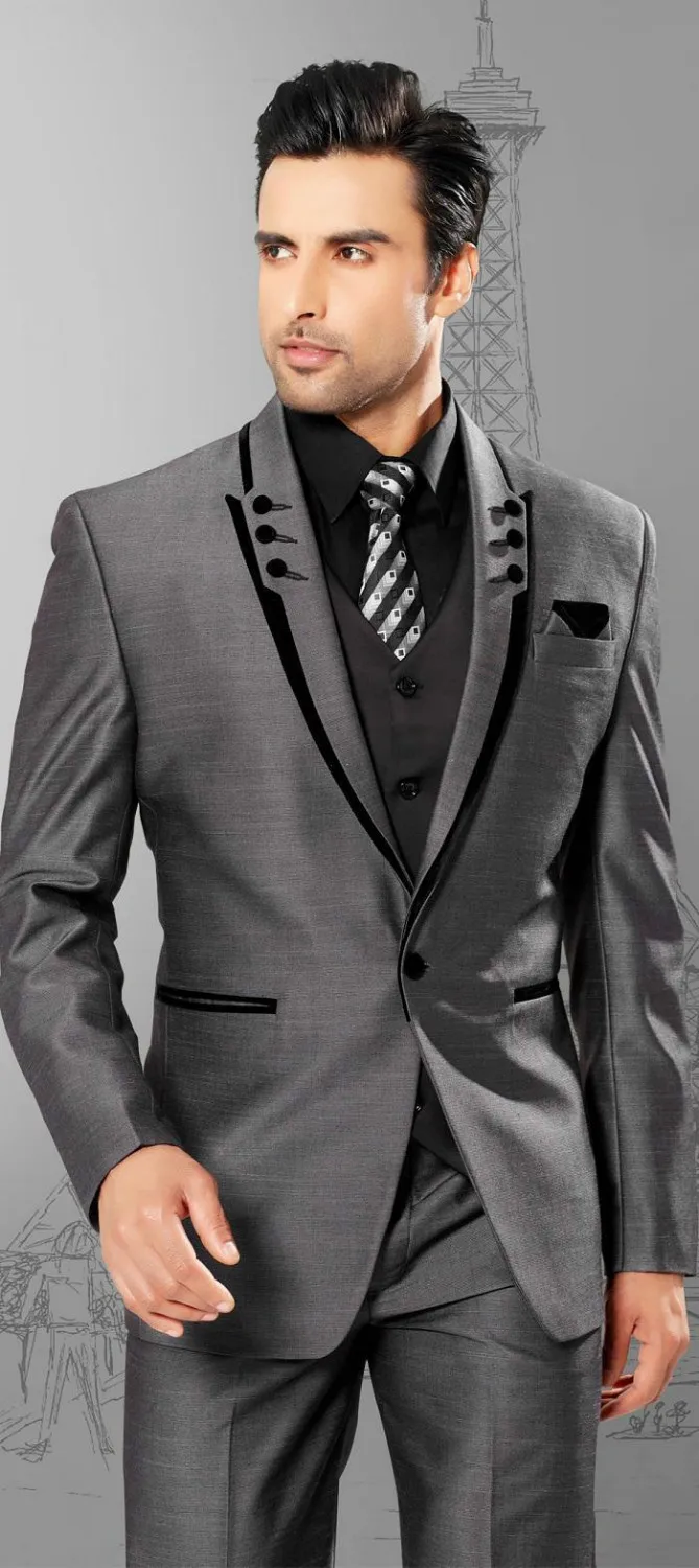 Индивидуальный заказ женихов Для мужчин Нотч Жених Смокинги Серый Для мужчин костюмы Свадебные best человек блейзер (пиджак + штаны + галстук