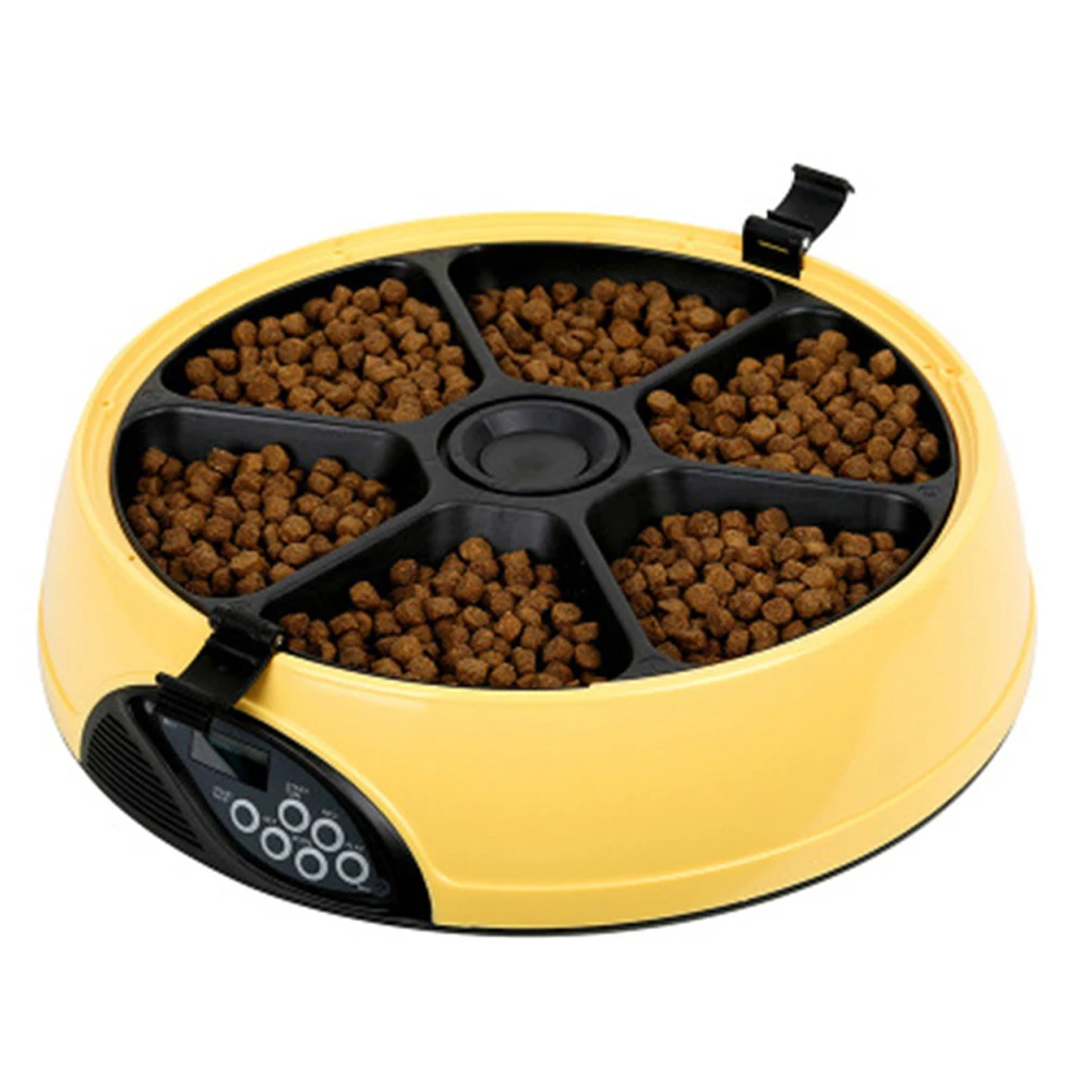 Домашний круглый диспенсер для собак 6 еды чаша контейнер для еды большой емкости с диктофоном кошки автокормушка для домашних животных - Цвет: Цвет: желтый