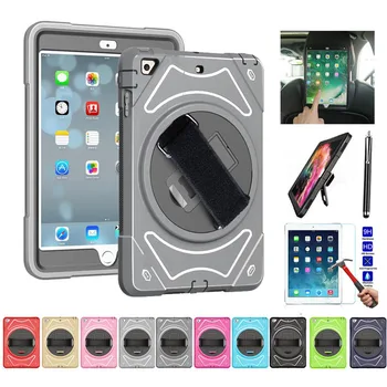 

XSKEMP Safe Kid Case For Samsung GALAXY Tab S3 9.7 T820 T825 360 Rotating Full Body Car Back Seat Stand Cover + Tempered Glass