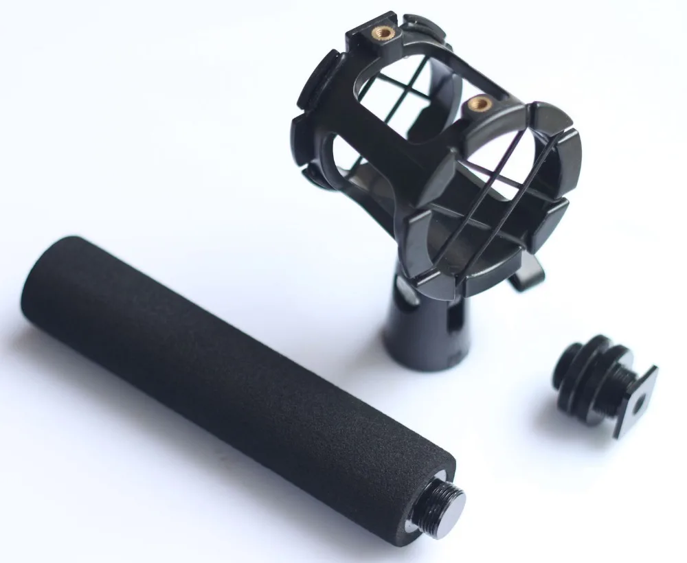 

Camera Microphone Shockmount Holder Clip + Hot Shoe Mount + Foam Handle Grip