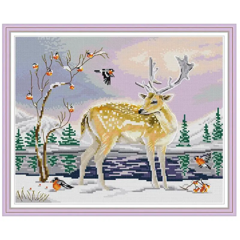 

OOTDTY Elk DIY Handmade Needlework Counted 14CT Printed Cross Stitch Embroidery Kit Set Home Decoration