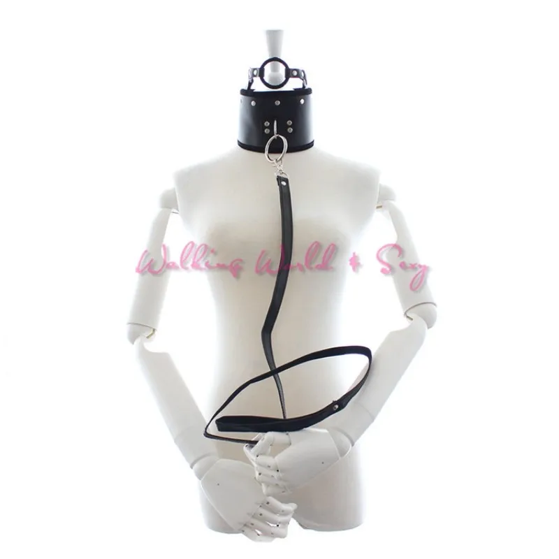 Black Widen Bondage Collar With Leash + Plastic Mouth Gag Fetish Slave Collar Pu Leather Neck Cuffs Adult Erotic Toys For Women (6)