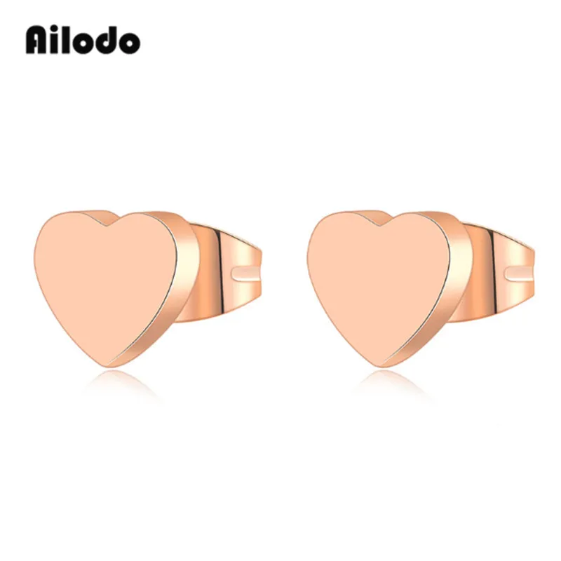

Ailodo Lovely Titanium Steel Heart Stud Earrings For Women Rose Gold Color Cute Earrings Fashion Party Wedding Bijoux Gift LD046