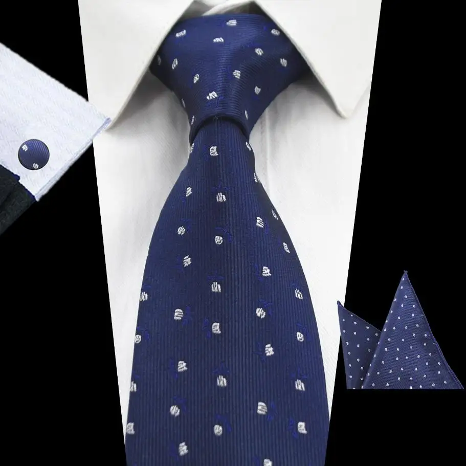 Ricnais дизайн 8 см набор галстуков жаккардовый переплетенный шелковый галстук гравата платок запонки набор Карманный квадратный мужской галстук для свадьбы - Цвет: 02