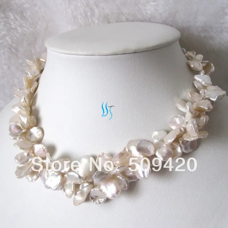 

~~ Free Shipping >>18" 2Row 9-15mm White Reborn Keshi Pearl Necklace Fashion Jewelry