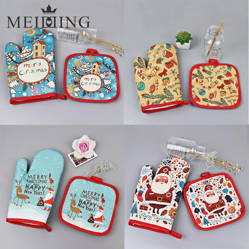 

2pcs/set Santa Claus Glove Cup Mat Christmas Table Decoration Merry Christmas Pad Oven Stocking New Year Gift Navidad Supplies