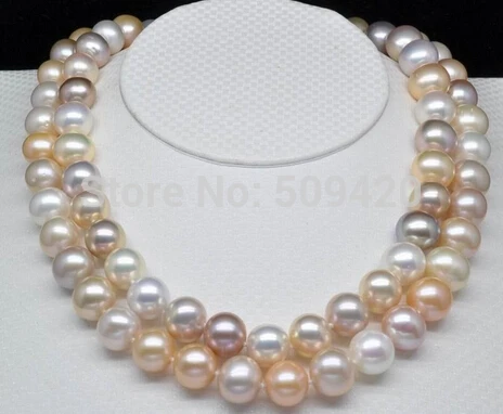 

~~ Free Shipping >>Natural 11-12mm AAA+ Multi-colour pearl necklace 50