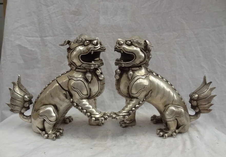 

S4554 10" Chinese Silver Buddhist Unicorn Head Statue PiXiu Box Incense Burner Censer D0318