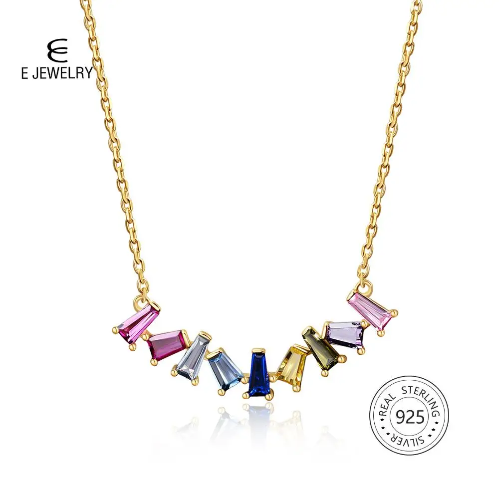 

E Jewelry 925 Sterling Silver Rainbow Pendant Necklaces for Women Girls 14K Gold Plated Colorful Chokers Silver 925 Fashion 2019