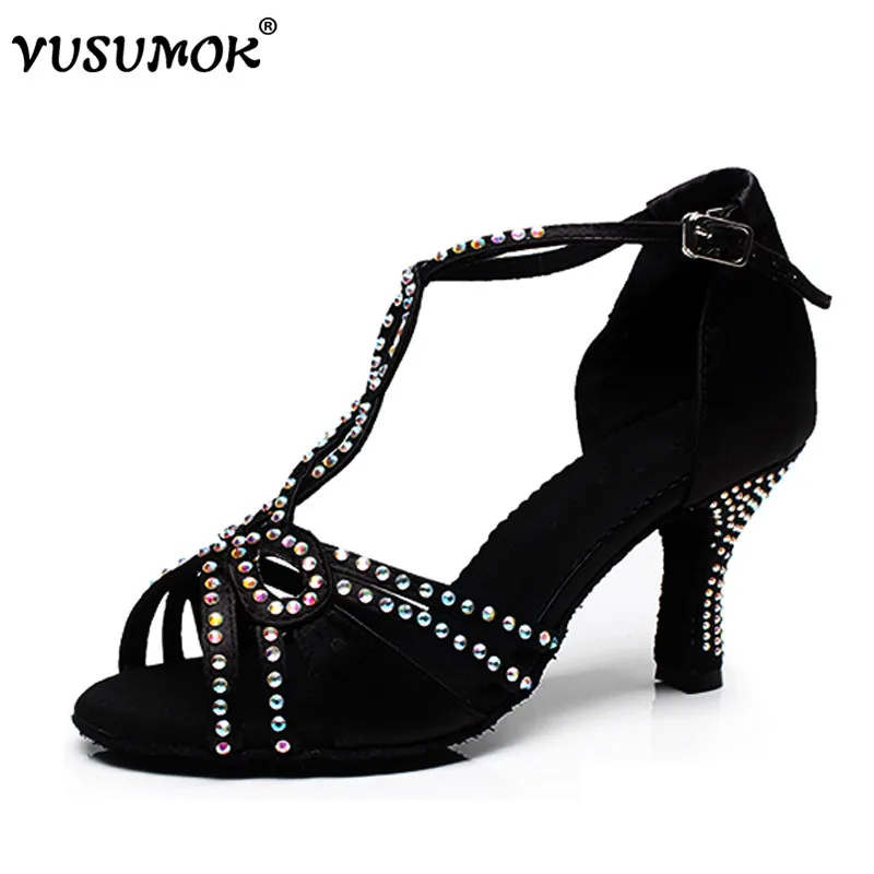 VUSUMOK Satin Crystal Rhinestone Women Dance Shoes Weddidng Salsa Tango