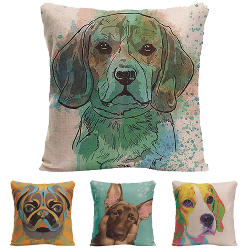 Cute Colorful Oil Painting Dogs Home Cushion Dog Pattern Cotton Linen Two Sides Printing Covers for Decoration | Дом и сад