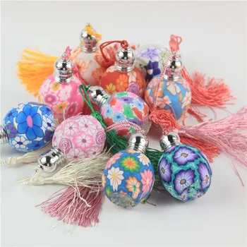 

1pcs 15ml Polymer Clay Glass Perfume Bottle With Tassels Glass Roll on Essential Oils Bottle In Refillable Wedding Gift Bottles