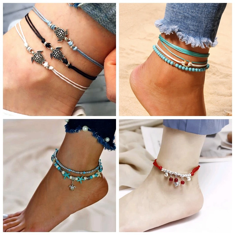 

New fashion Leaf Chain Link Anklet Bracelet Women Gold Color Beach Party Foot Anklet Leg Jewelry Boho