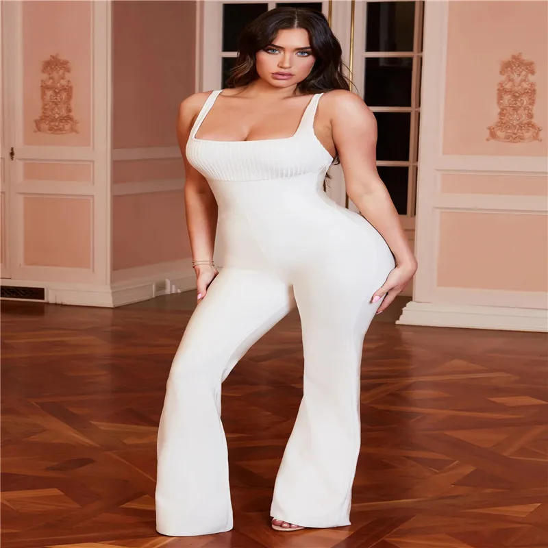 

Linyi Dan 2019 New Multicolor Celebrity Sexy Sleeveless Spaghetti strap Hollow out bandage jumpsuit
