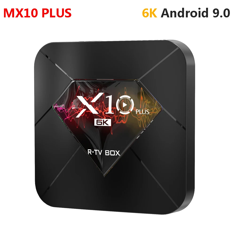 В виде буквы «R» ТВ коробка X10 Plus Android 9,0 Смарт ТВ коробка H6 2,4G, Wi-Fi, 4 Гб DDR4 Оперативная память+ 32/64GB Встроенная память Декодер каналов кабельного телевидения USB 3,0 6K H.265 смарт-медиа-плеер