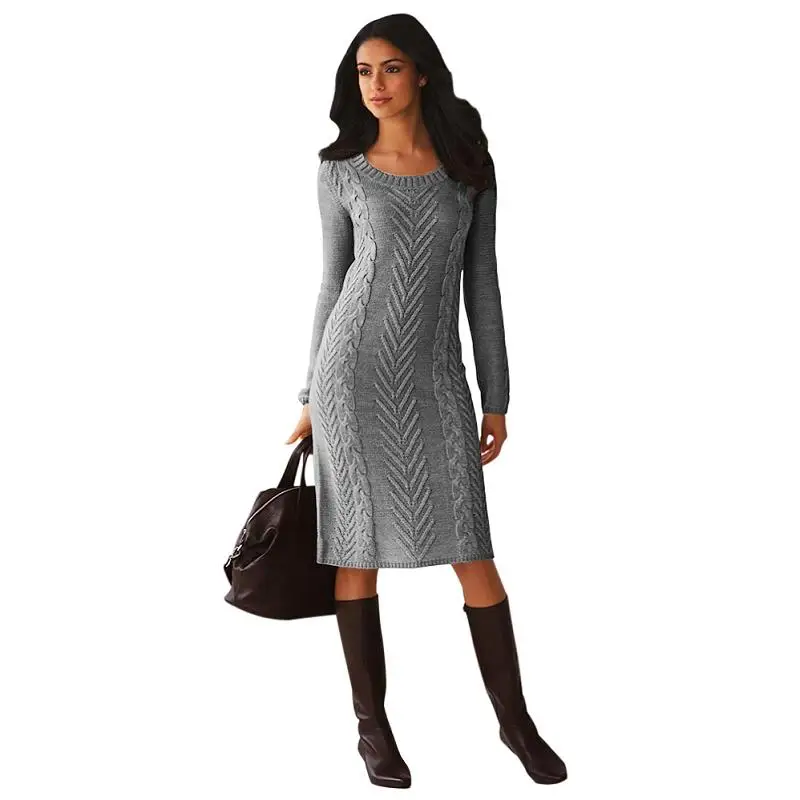ADEWEL 2018 Spring Women Long Sleeve Bodycon Sweater Dress Casual Hand Knitted Midi Dress Elegant Inner Wear Womens Dresses (16)