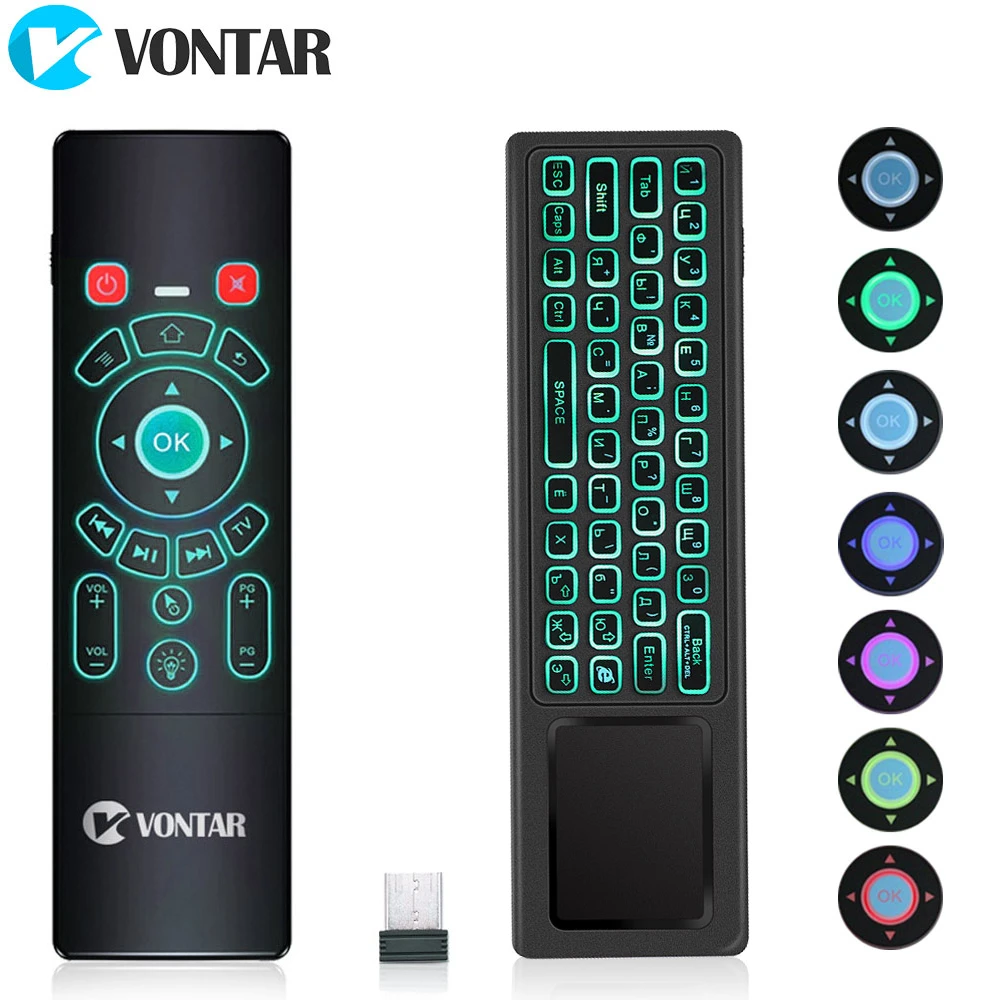 Цена VONTAR T6 Plus с подсветкой, русская английская беспроводная мышь 2,4 ГГц, клавиатура и тачпад, пульт дистанционного управления для Android tv Box, мини ПК
