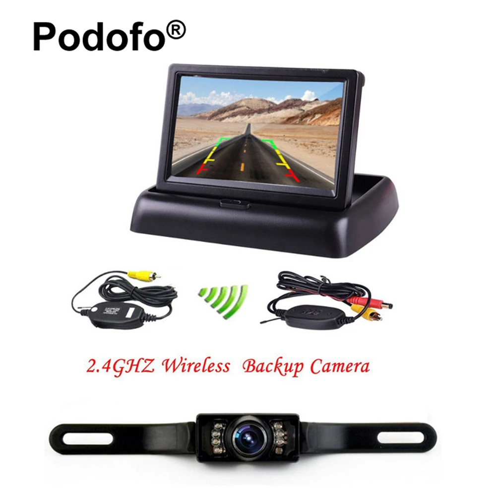 

Podofo Wireless 4.3" LCD Foldable Car Monitor Rear View Camera for Backup Parking Reverse Cameras IR Night Vision Car-styling