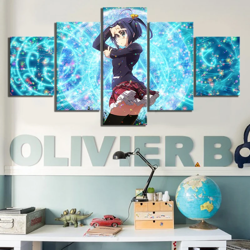 5 Piece HD Anime Girl Pictures Cyuunibyou Demo Koigashitai Takanashi Rikka Cartoon Wall Painting for Girls Room Wall Decor