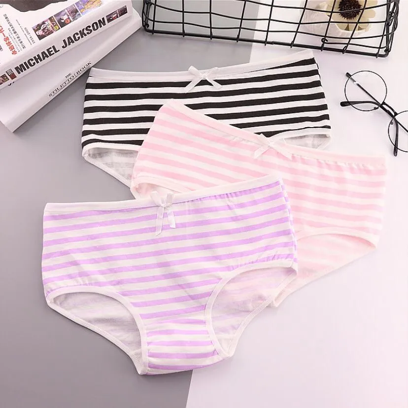 3Pcs/lot Cotton Panty Set Underwear Female Striped Bowknot Comfort Intimates Fashion Female Low-Rise Briefs Lingerie - Цвет: 1