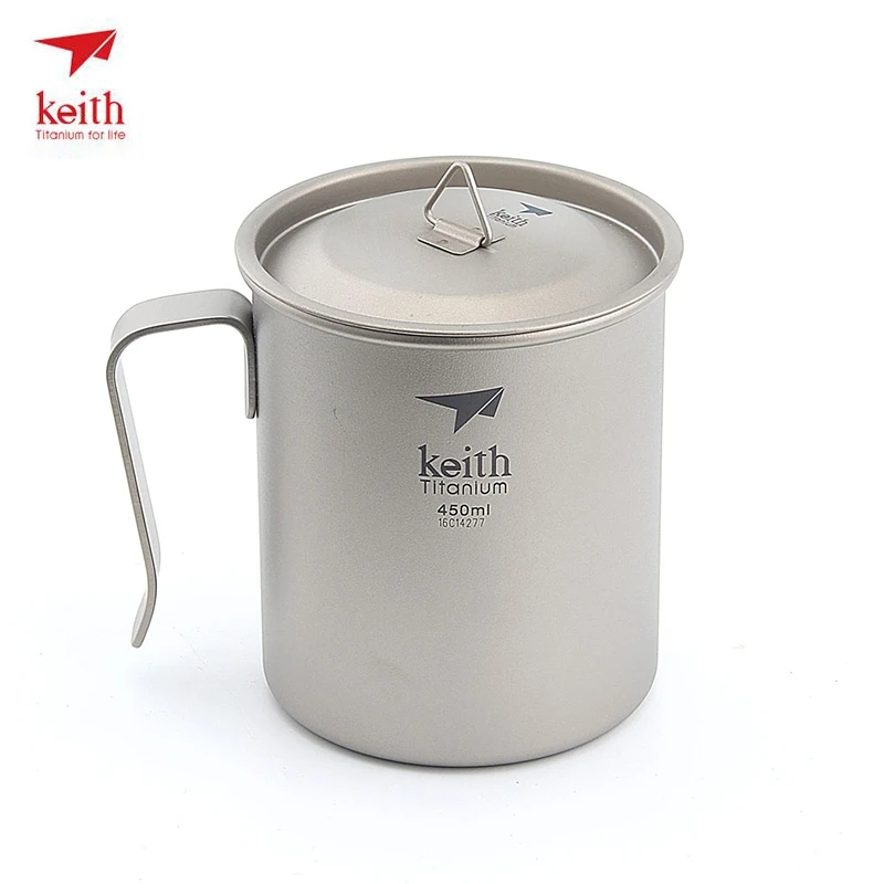 

Keith Titanium Cup Mug Outdoor Camping Hiking Travel Bottle Mug With Titanium Lids Single-layer Cup 450ml Ti3264