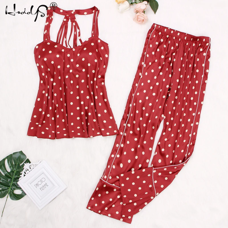 

New Loose Sleepwear Casual Halter Top & Polka Dot Print Pajama Set 2019 Summer Sexy Backless Women Sleeveless Nightwear