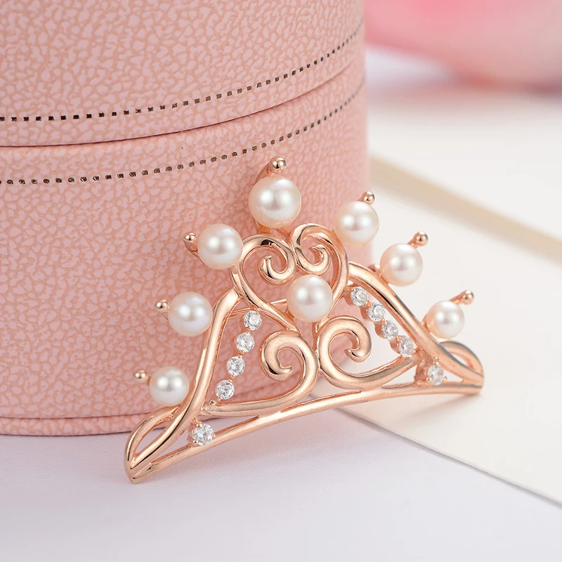 

gNpearl Crown Freshwater Pearls Brooch 925 Sterling Silver High grade natural Elegance pearl Brooch Sweater jewelry For Wome