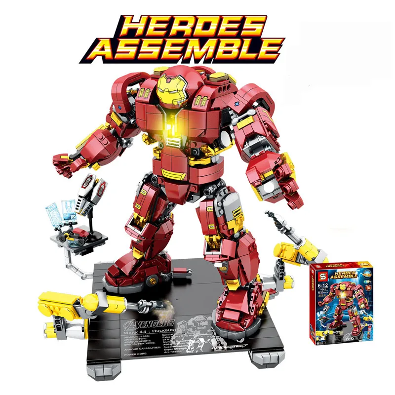 

1530pcs LEGOINGS Marvel Avengers Super Heros Series Iron Man Anti Hulk Mech Model Building Blocks Toy for Kid Bricks Blocks