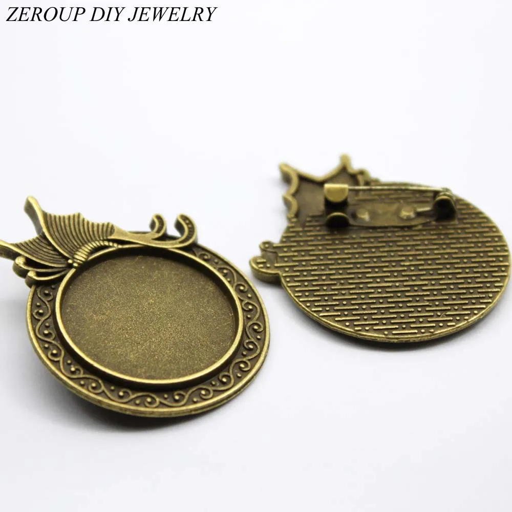 ZEROUP 3pcs 25mm Antique Bronze Plated Brooch Base Cabochons Blank Base
