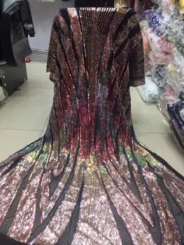 

2019 Latest French Nigerian Laces Fabrics High Quality Pink Sequins African Laces Fabric Wedding French Net Lace Free Shipping