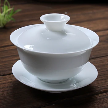 

on sales white gaiwan porcelain tureen Chinese cup bowl lid ceramic cup saucer 120ml GAIWAN for TieGuanYin tea fast shipment