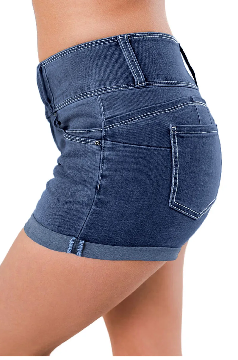 Light-Blue-Triple-Button-High-Waisted-Denim-Shorts-LC786095-5-3