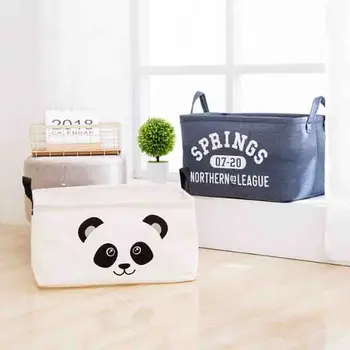 

Cotton Linen Desktop Storage Basket For Makeup Organizer Underwear Sundries Toys Holder Case With Handle Container Folding Box