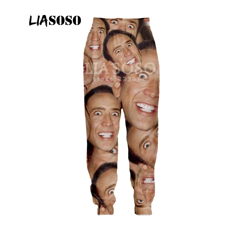 Ceny LIASOSO jesień nowe męskie damskie modne spodnie 3D Print Star nicolas cage spodnie fitness sportowy luźne spodnie hip hopowe B054 09