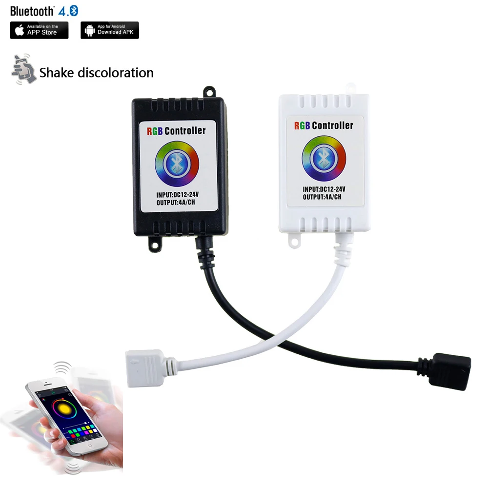 

DC12V Bluetooth 4.0 RGB Controller DC 24V for 3528 5050 2835 5730 LED Strips Compatible with IOS 6.0 & Android 4.0 Black/White
